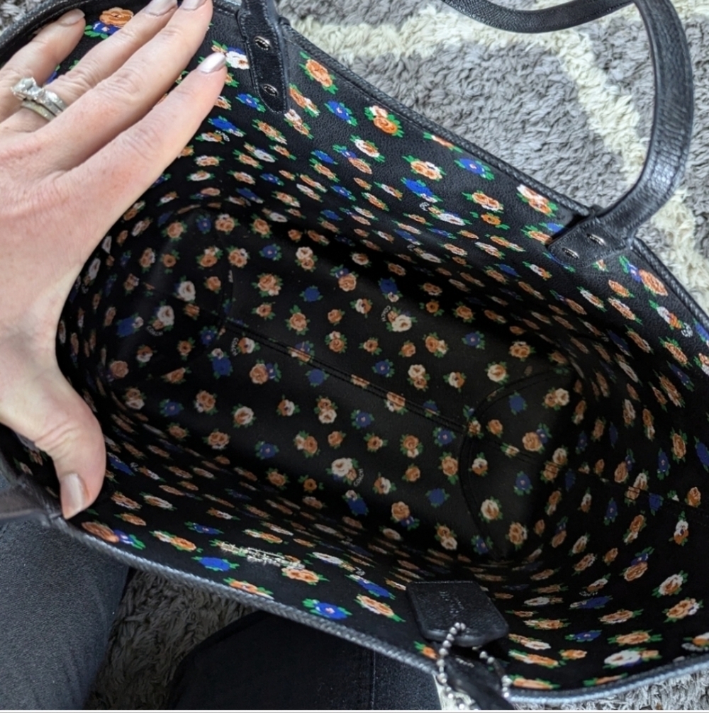 Coach Black Floral Tote with Multicolor Bloom Print - Picture 7 of 13
